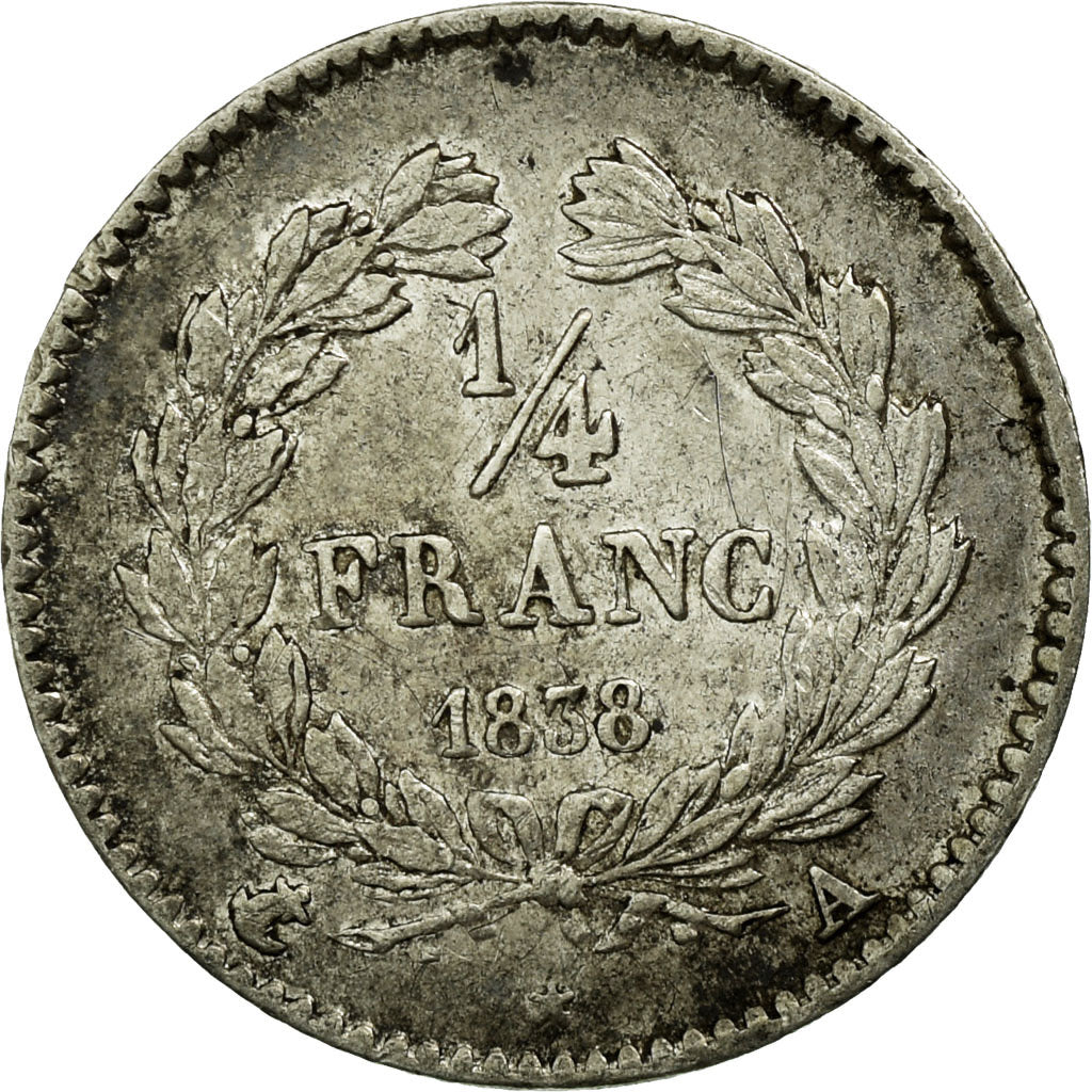 France, 1/4 Franc, Louis-Philippe, 1838, Paris, Silver, EF(40-45), Gadoury:355