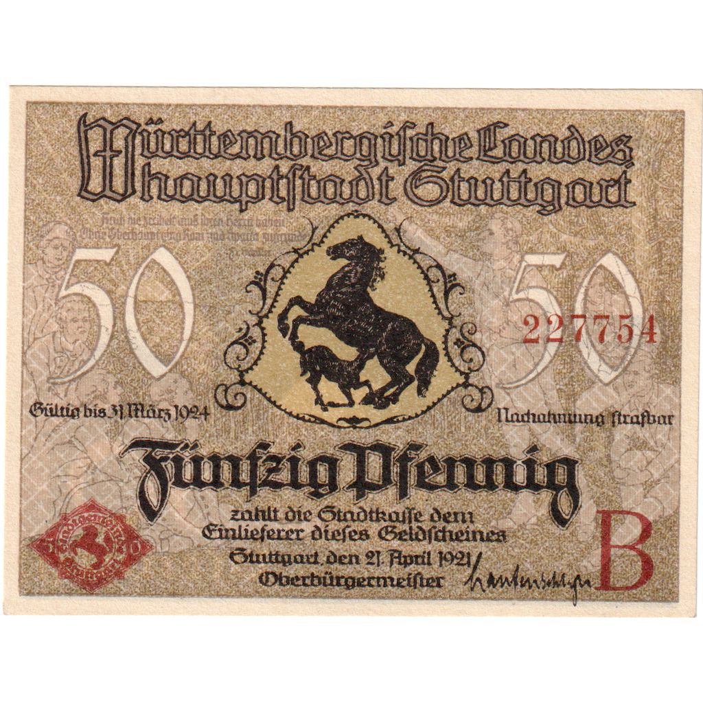 Deutschland, 50 Pfennig, 1921, 1921-04-21, STUTTGART, UNZ