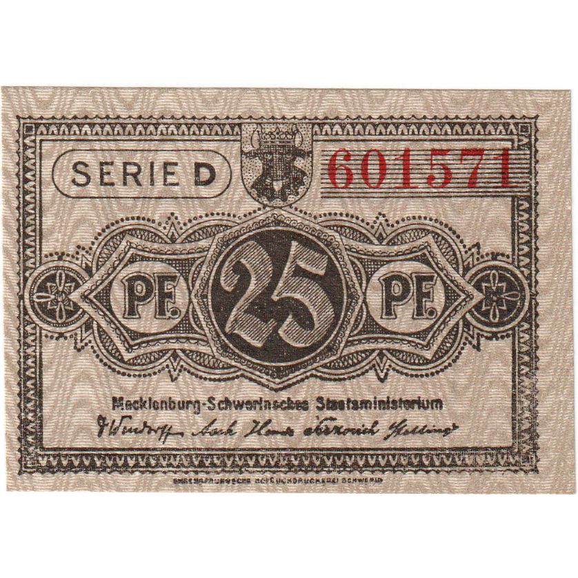 Deutschland, Mecklenburg-Schwerin Staatsministerium, Schwerin, 25 Pfennig