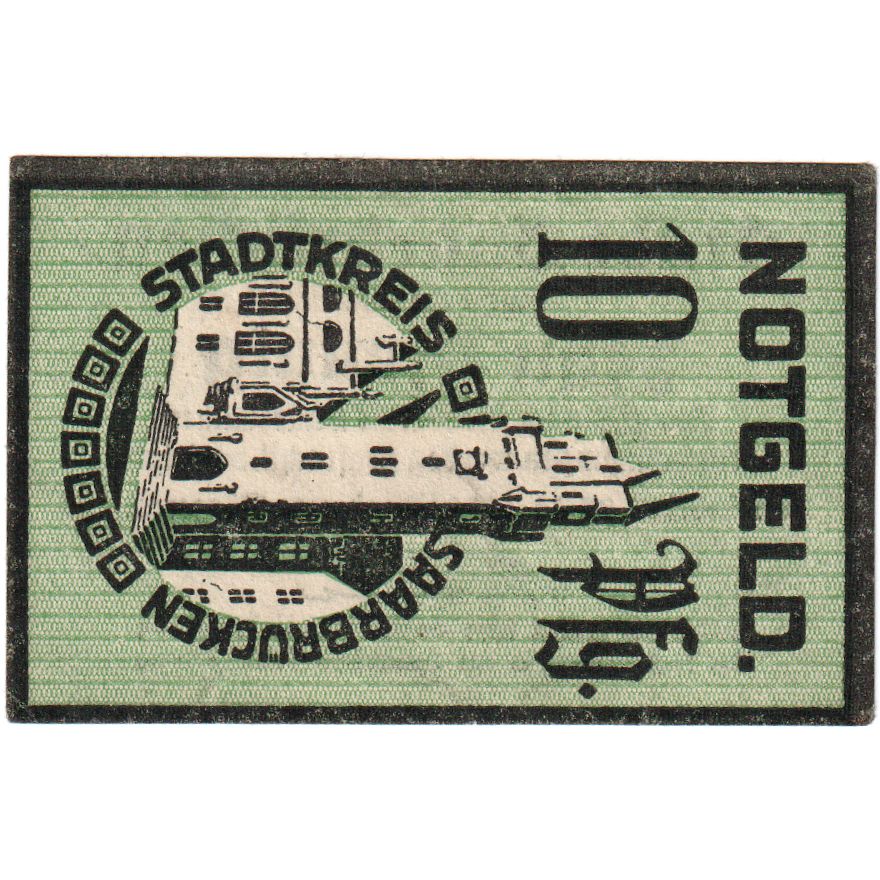 Deutschland, Saarbrücken Stadt, 10 Pfennig, Eglise, 1919, 1919-11-25, UNZ