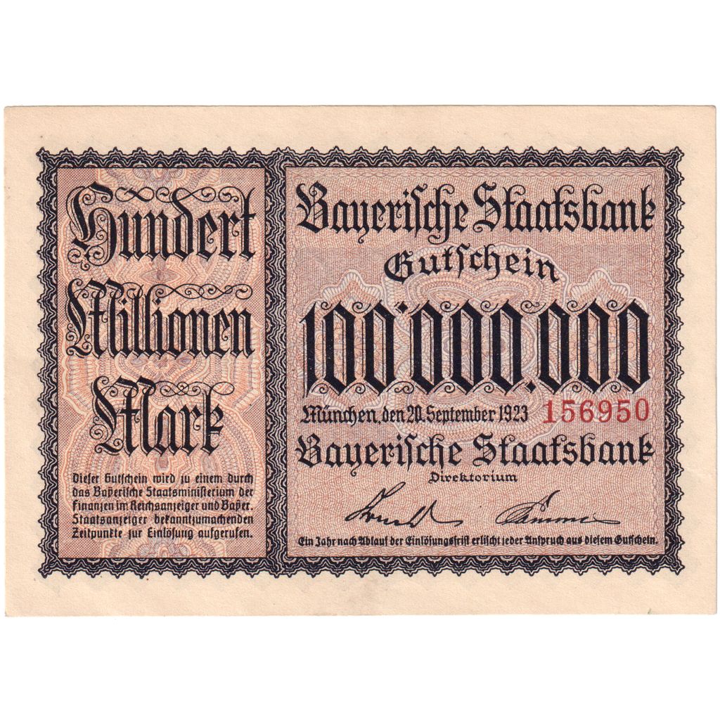 Germany, Münnerstadt, 100 Millionen Mark, valeur faciale, 1923, 1923-09-20