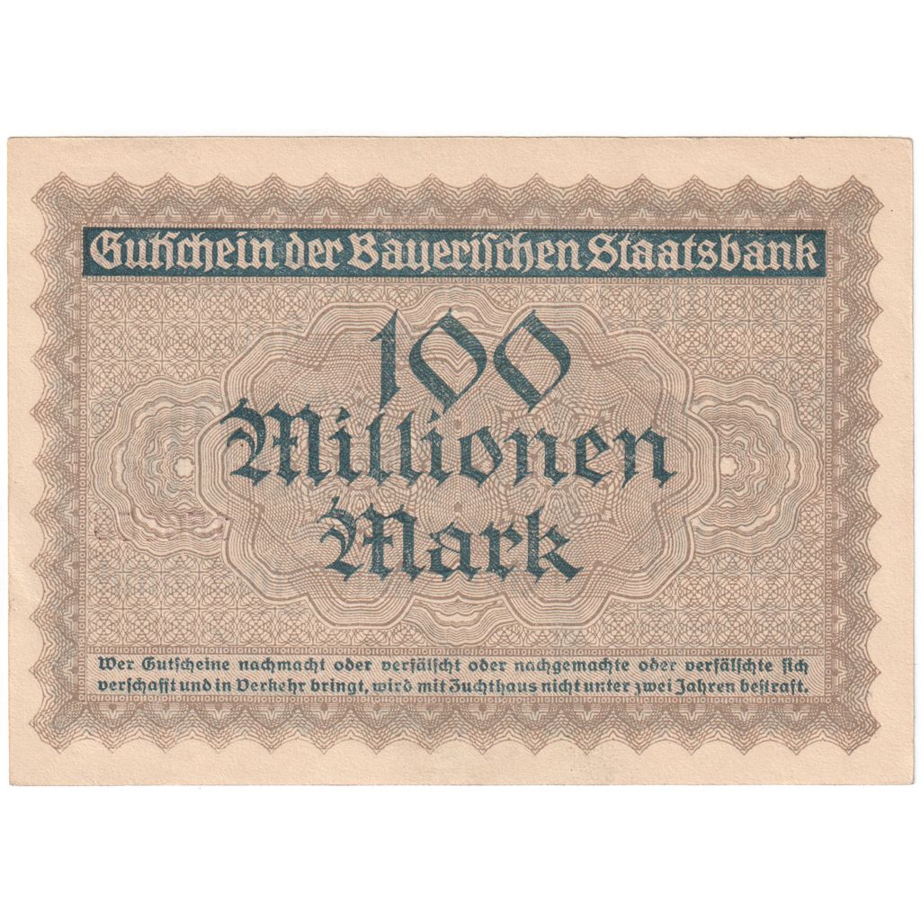 Germany, Münnerstadt, 100 Millionen Mark, valeur faciale, 1923, 1923-09-20