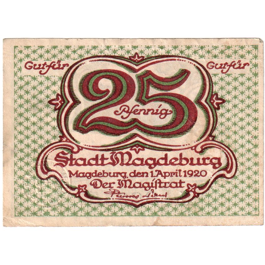 Deutschland, Magdeburg, 25 Pfennig, château, 1920, 1920-04-01, SS, Mehl:M2.6b