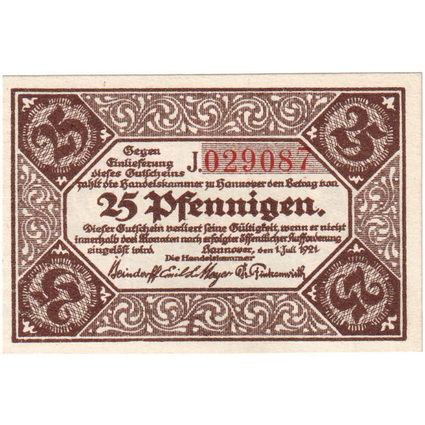 Germania, Hannover, 25 Pfennig, Eglise, 1921, 1921-07-01, SPL, Mehl:572.1