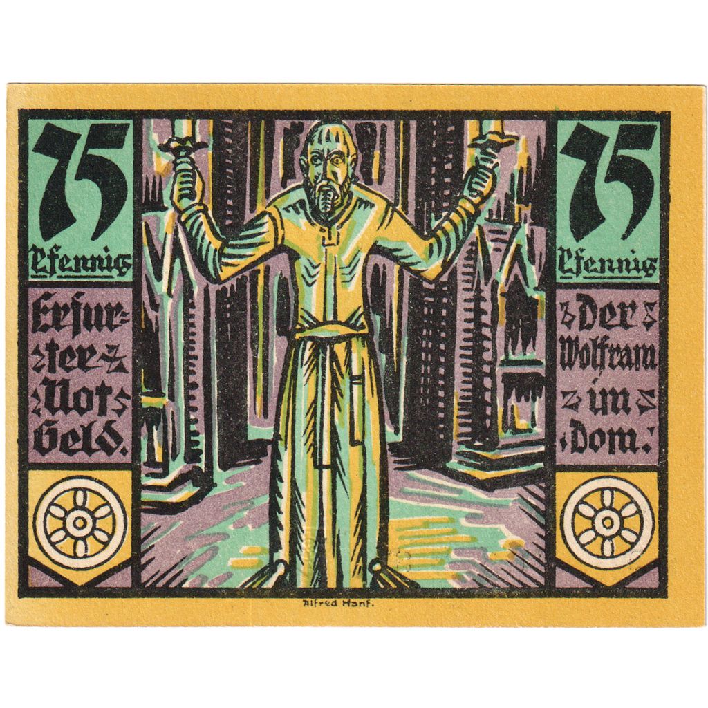 Germany, Erfurt Stadt, 75 Pfennig, personnage, 1921, 1921-04-07, UNC(65-70)