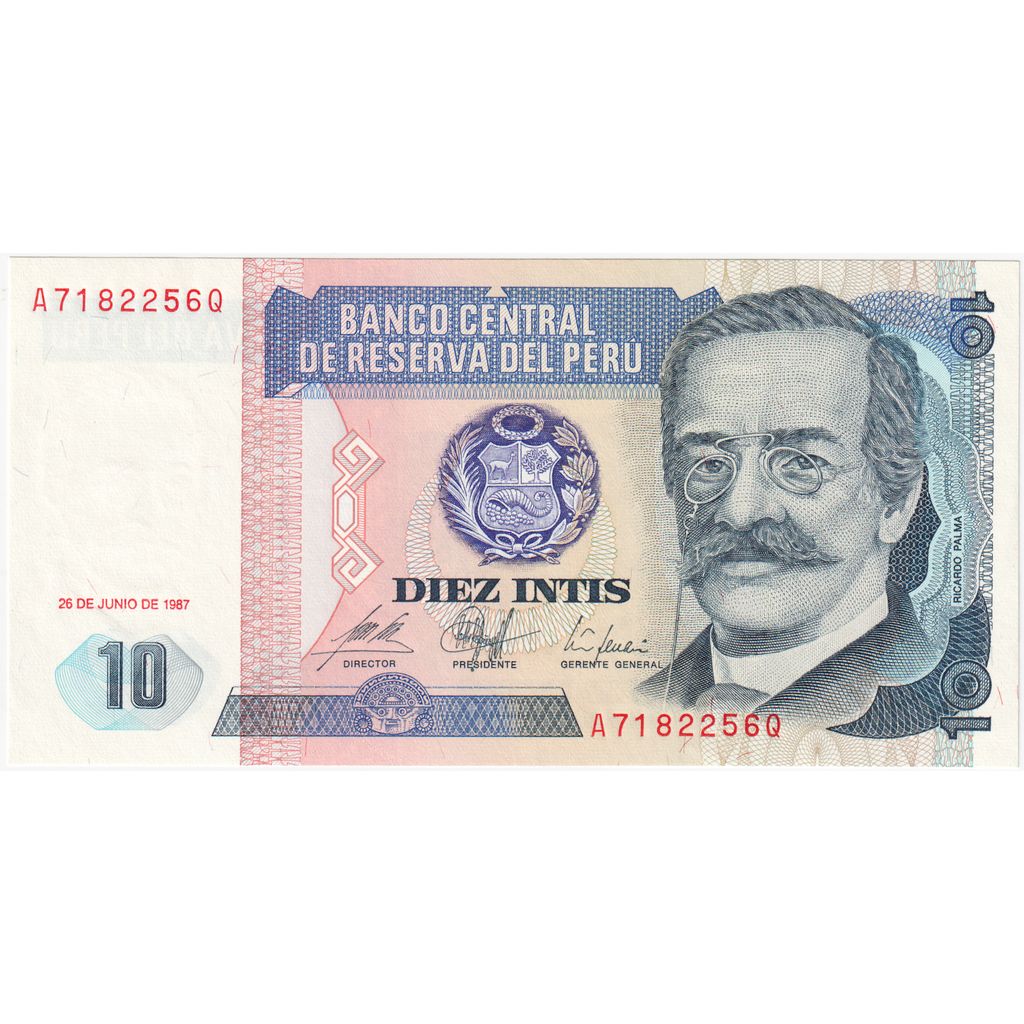 Nota, Peru, 10 Intis, 1987, 1987-06-26, KM:128, UNC(65-70)