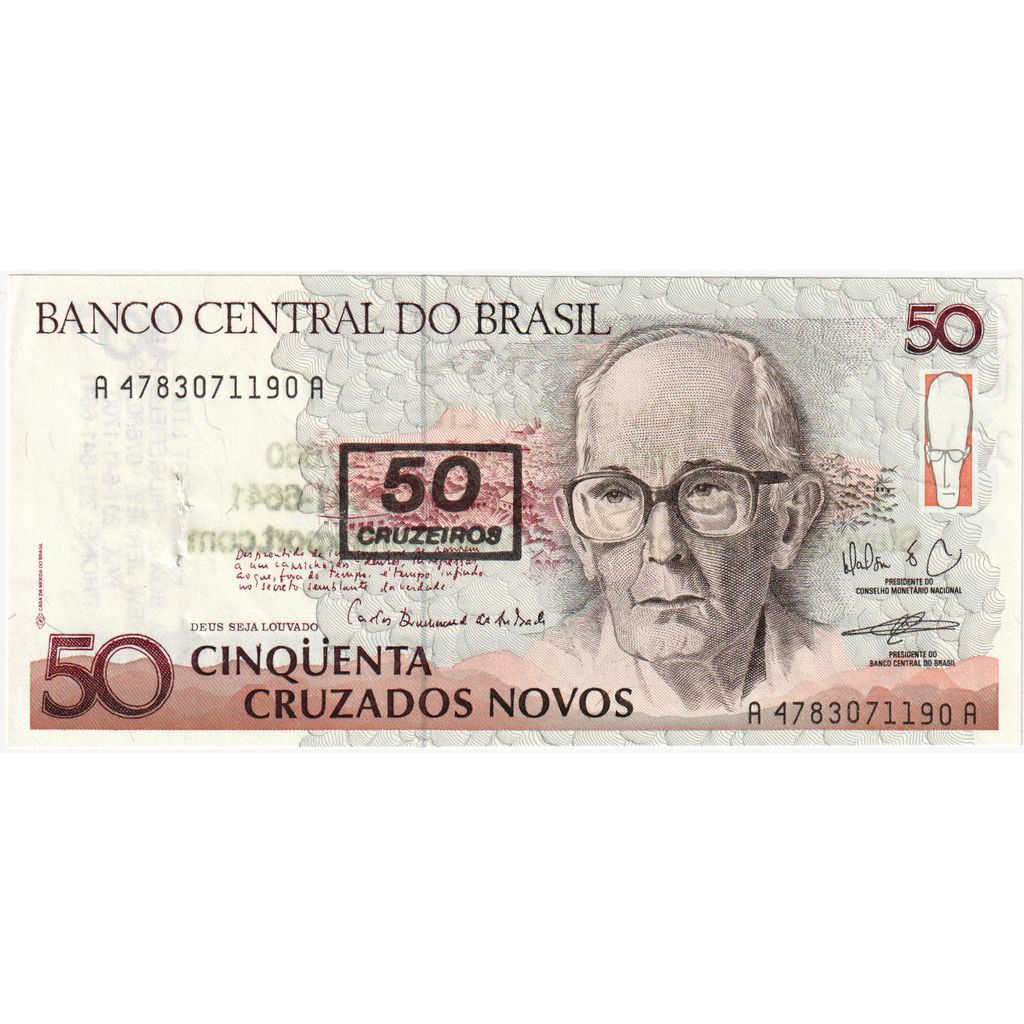 Brasilien, 50 Cruzeiros on 50 Cruzados Novos, Undated (1990), KM:223, S