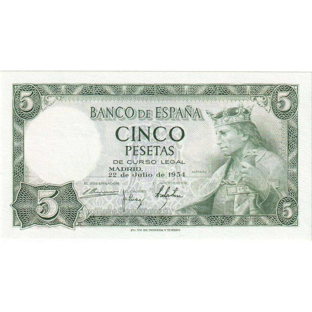 Banconote, Spagna, 5 Pesetas, 1954, 1954-07-22, FDS