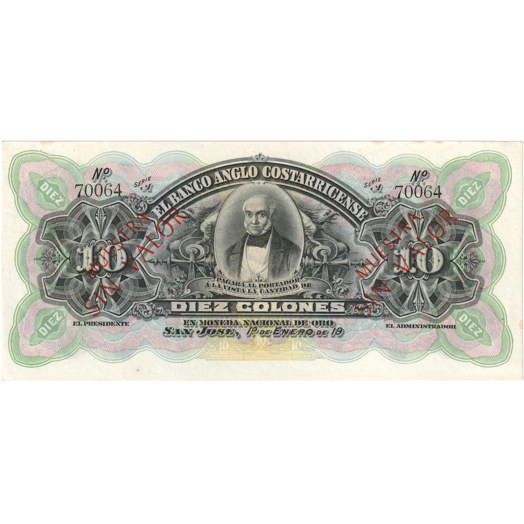 Costa Rica, 10 Colones, 1903-01-01, Specimen, UNC(63)