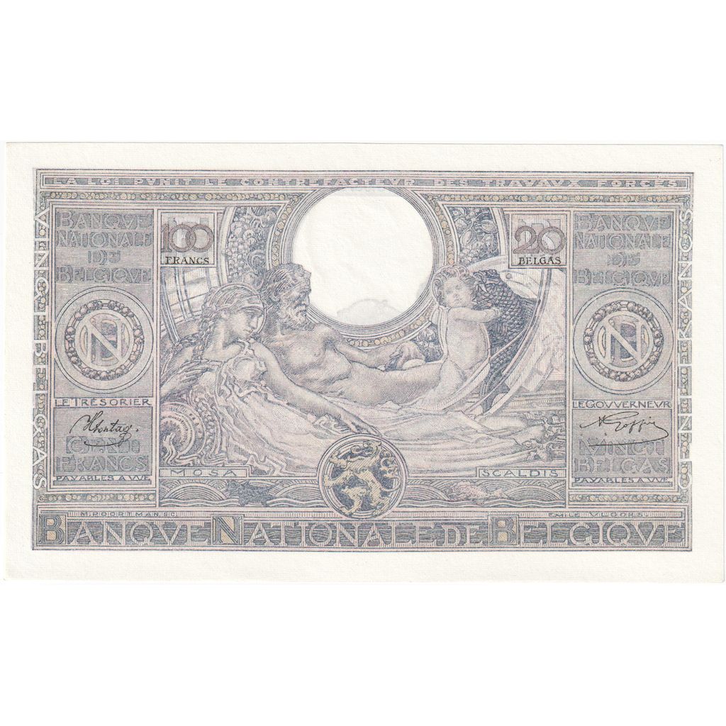Belgique, 100 Francs-20 Belgas, 1943, 1943-05-26, KM:107, SUP