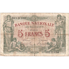 Belgium, 5 Francs, 1919, 1919-12-30, VF(20-25)