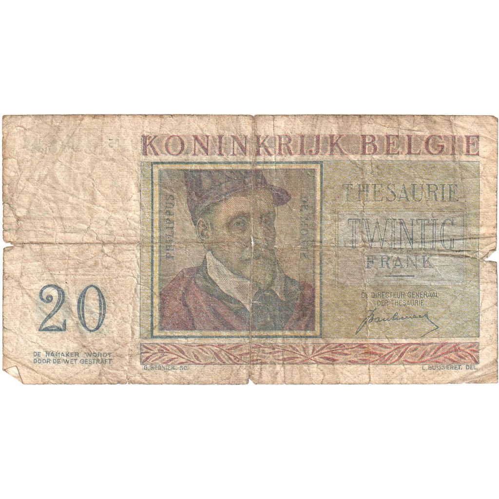 Belgium, 20 Francs, 1950, 1950-07-01, KM:132a, VF(20-25)
