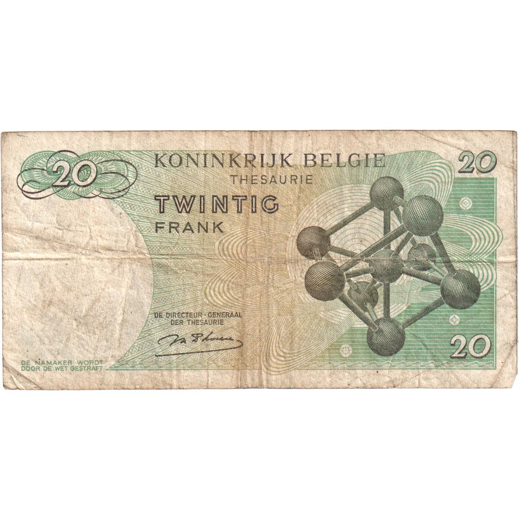 België, 20 Francs, 1964-1966, 1964-06-15, KM:138, B+