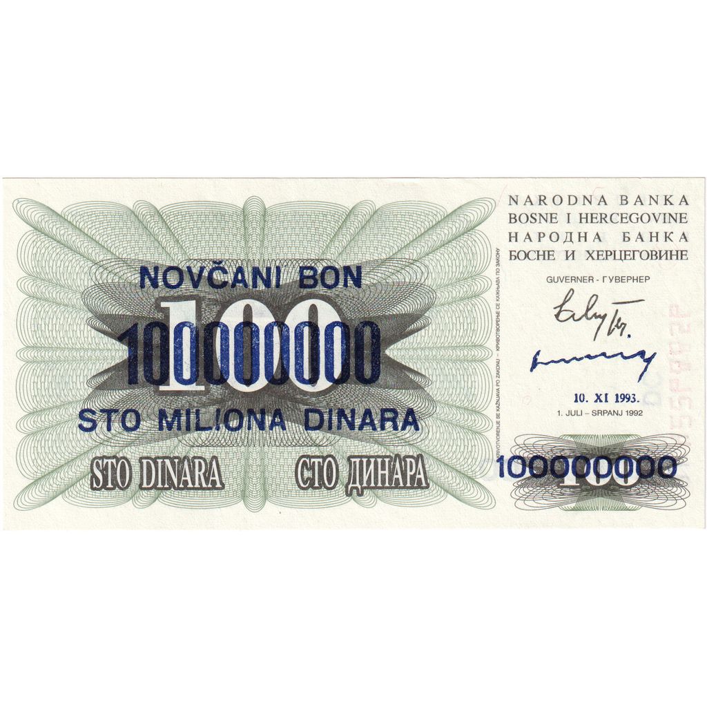 Bosnia - Erzegovina, 100,000,000 Dinara, 1993, 1993-11-10, KM:37, FDS