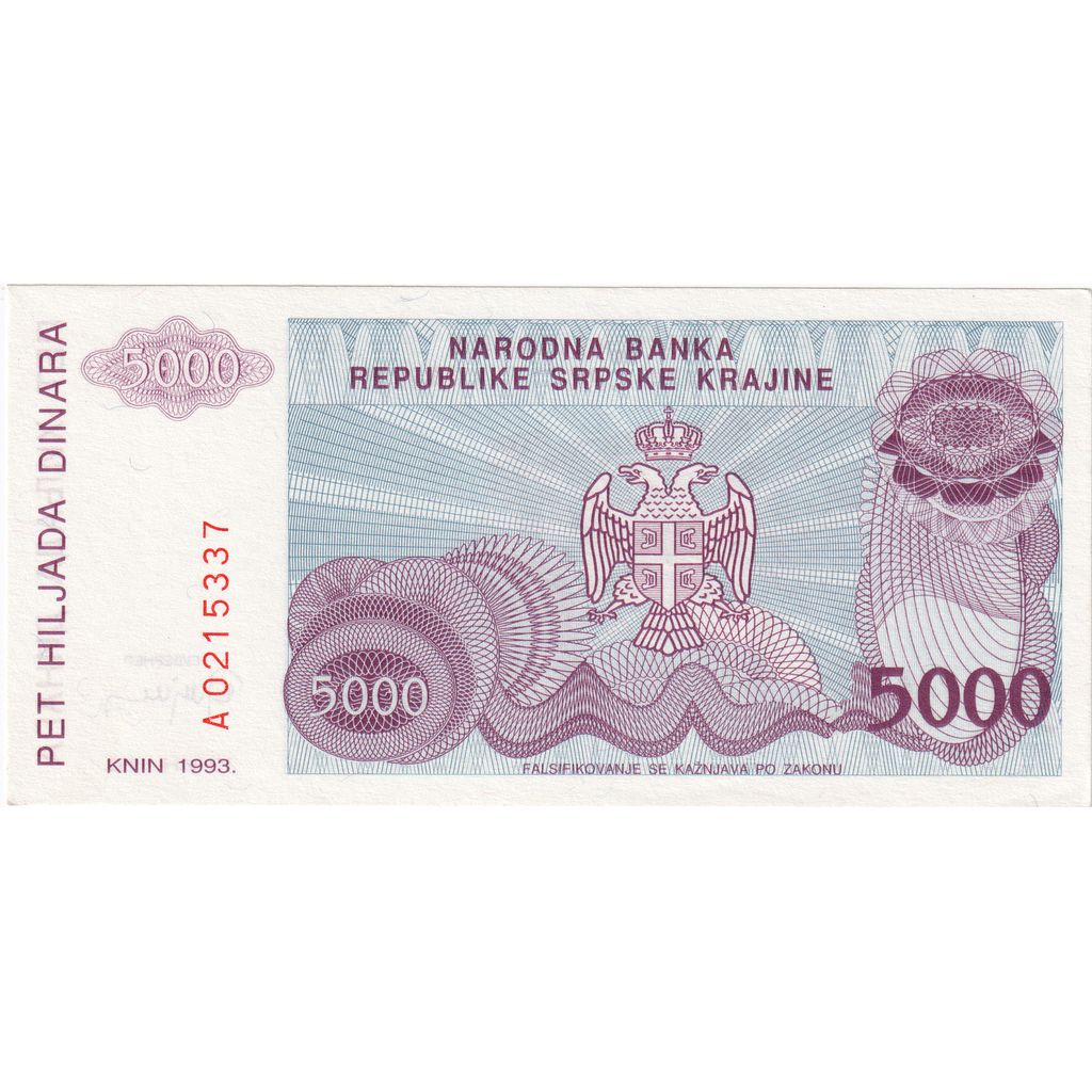 Bosnia - Herzegovina, 5000 Dinara, 1993, KM:149a, UNC(65-70)