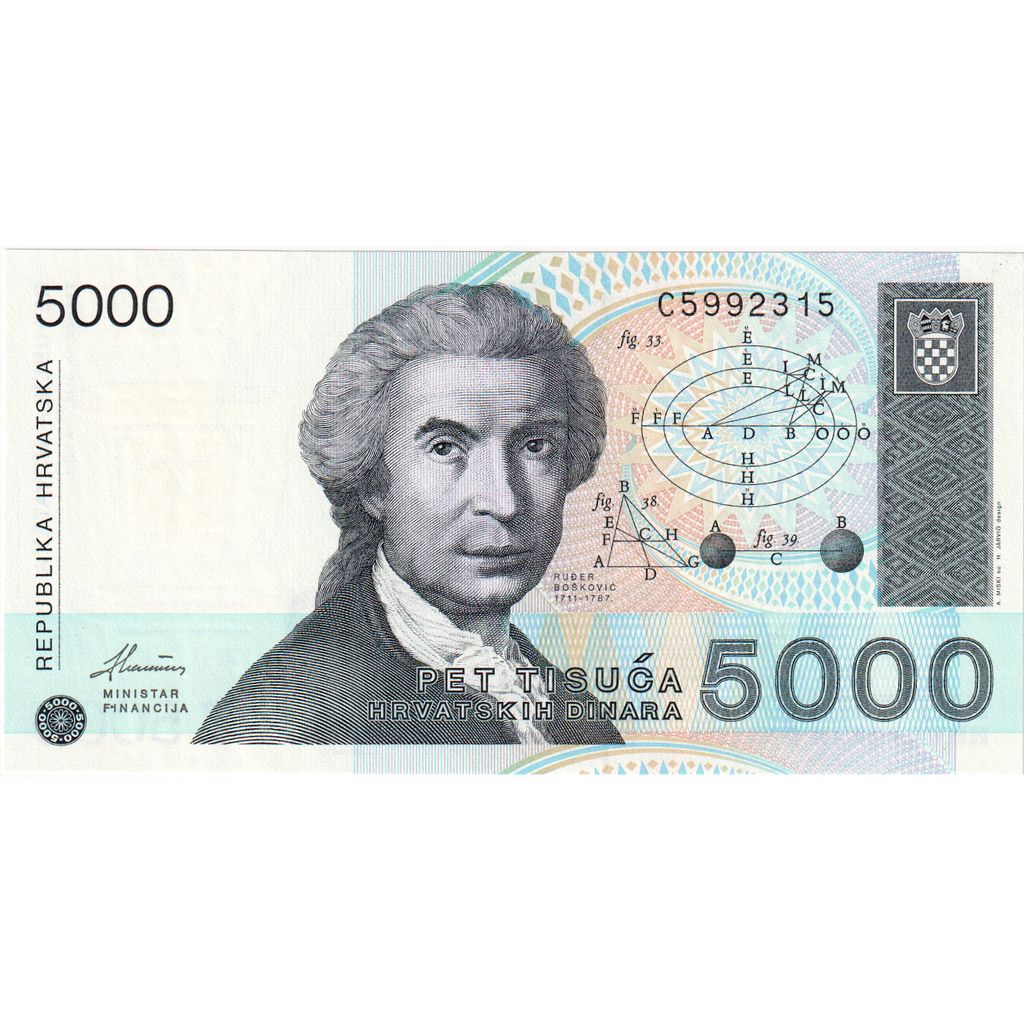 Kroatien, 5000 Dinara, 1992, 1992-01-15, UNZ