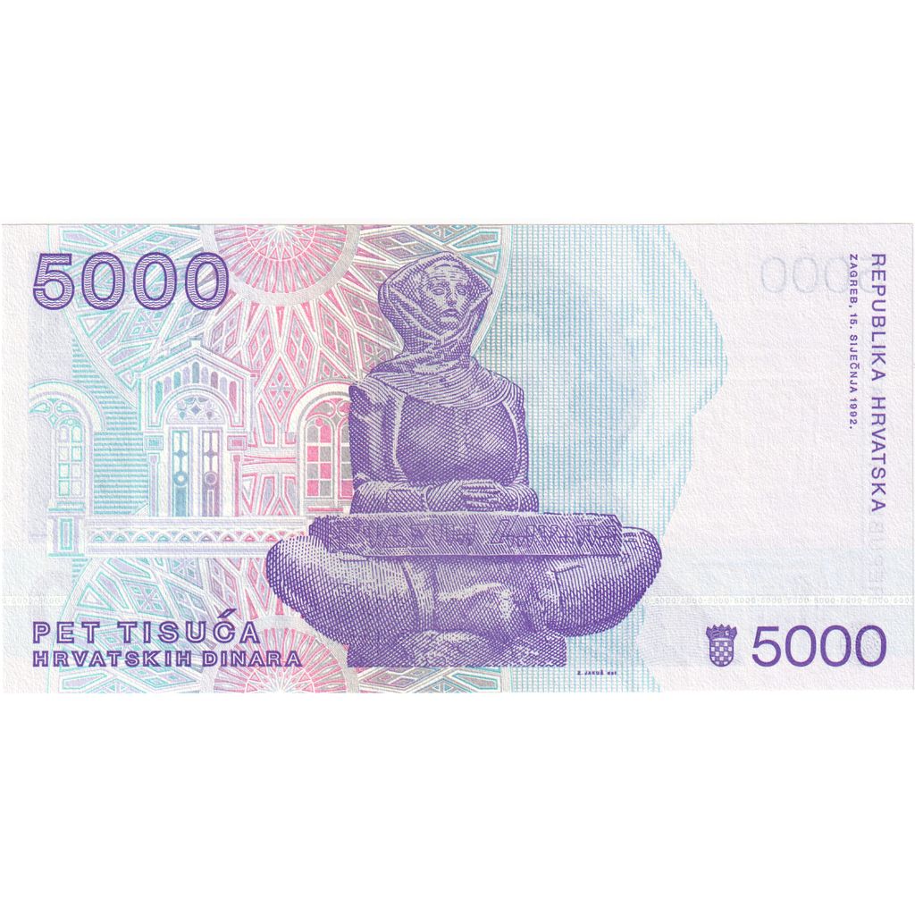 Kroatien, 5000 Dinara, 1992, 1992-01-15, UNZ