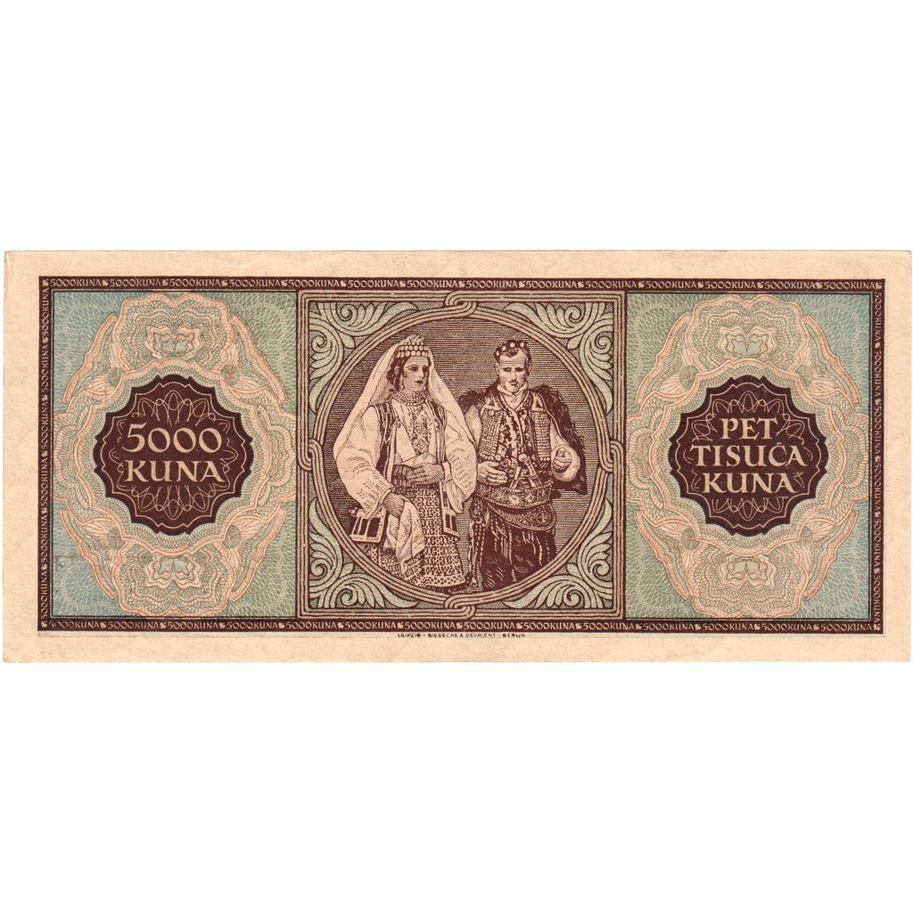 Croatia, 5000 Kuna, 1943, 1943-09-01, KM:13a, AU(55-58)