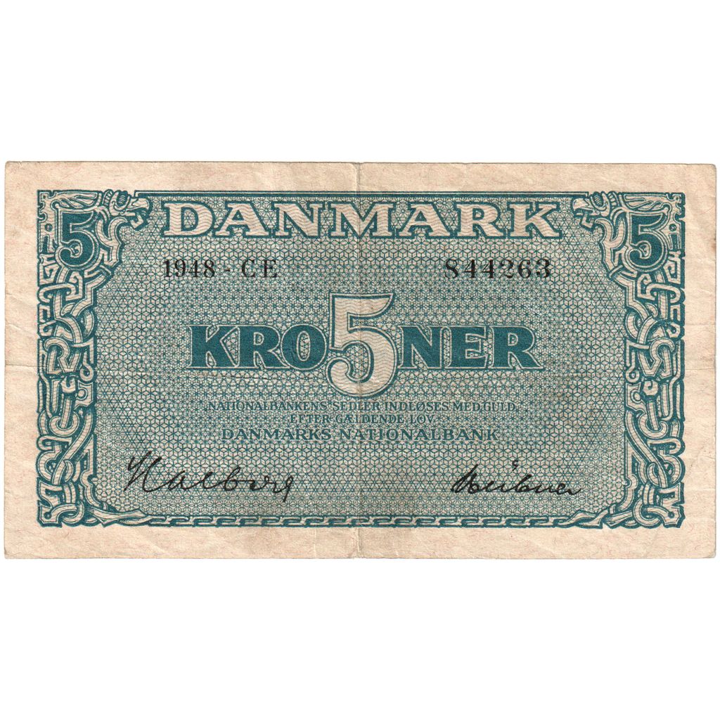 Dinamarca, 5 Kroner, KM:35e, EF(40-45)