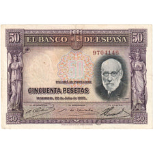 Banknote, Spain, 50 Pesetas, 1935, 1935-07-22, KM:88, EF(40-45)