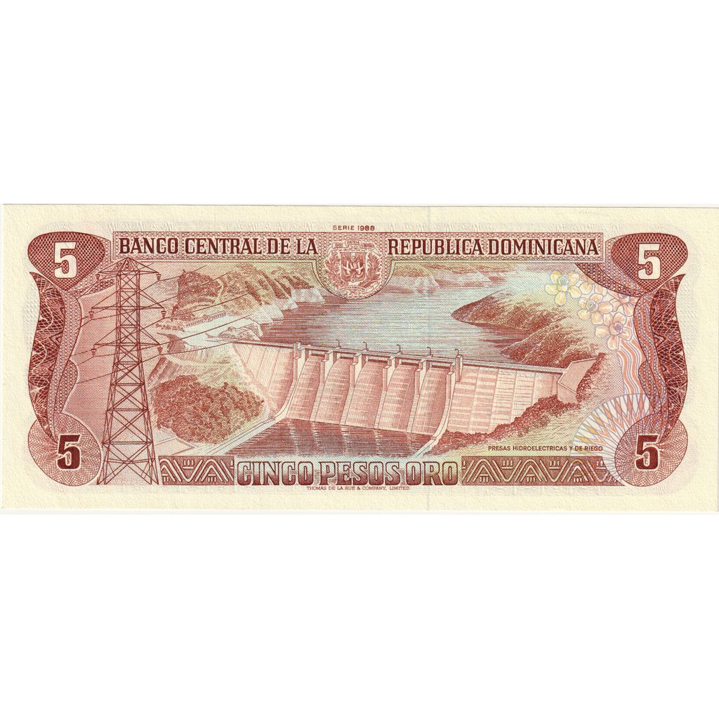 Banknote, Dominican Republic, 5 Pesos Oro, 1988, KM:118c, UNC(65-70)
