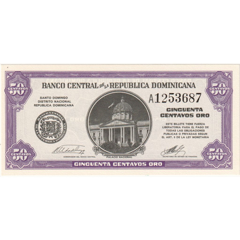 Dominican Republic, 50 Centavos Oro, Undated (1961), KM:89a, UNC(65-70)