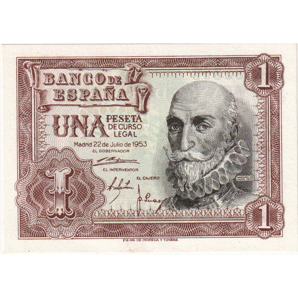 Spain, 1 Peseta, 1953, 1953-07-22, KM:144a, UNC(65-70)