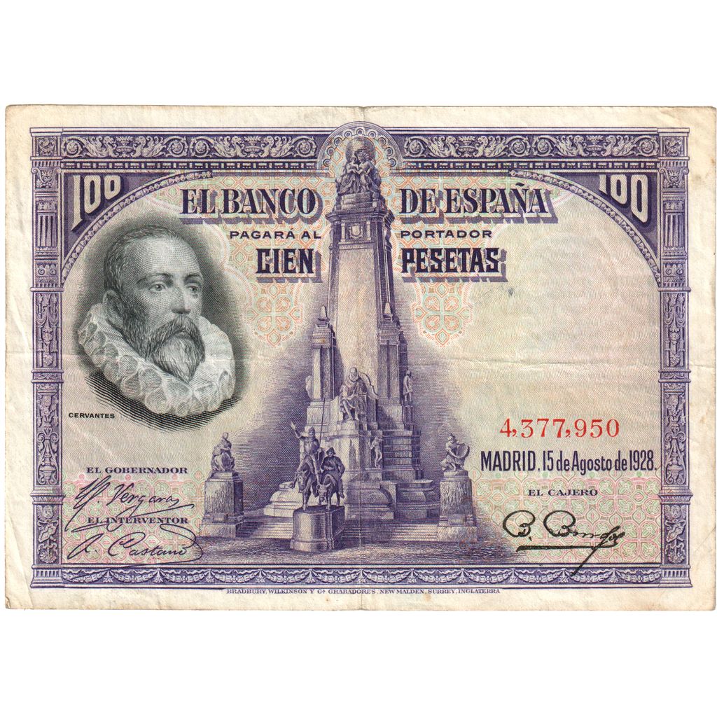 Spain, 100 Pesetas, 1928, 1928-08-15, KM:76a, EF(40-45)