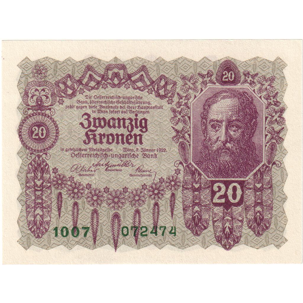 Austria, 20 Kronen, 1922, 1922-01-02, KM:76, UNC(65-70)