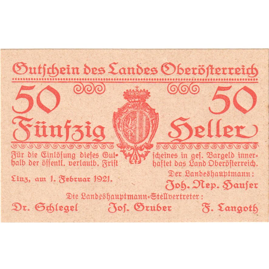 Oostenrijk, Oberösterreich O.Ö. Land, 50 Heller, N.D, 1921, 1921-02-01, NIEUW