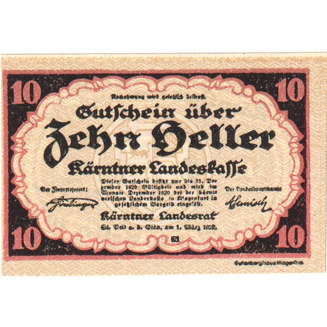Austria, Landesrat, 10 Heller, Blason, 1920, 1920-12-31, FDS, Mehl:FS 427