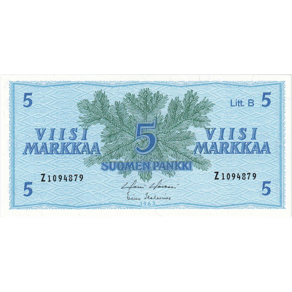 Banknote, Finland, 5 Markkaa, 1963, Undated, KM:106Aa, UNC(65-70)