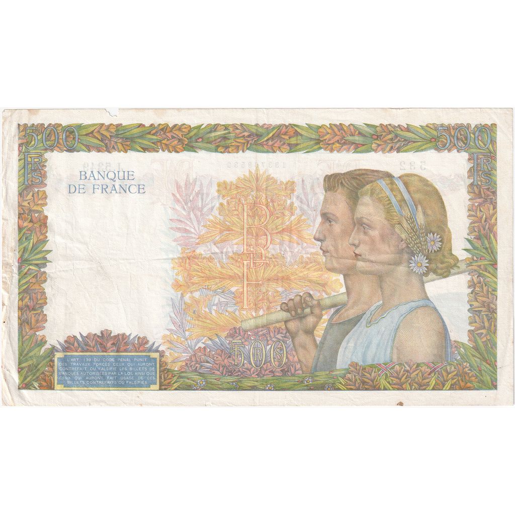 Frankrijk, 500 Francs, La Paix, 1942, J.5349, TTB, Fayette:32.33, KM:95b
