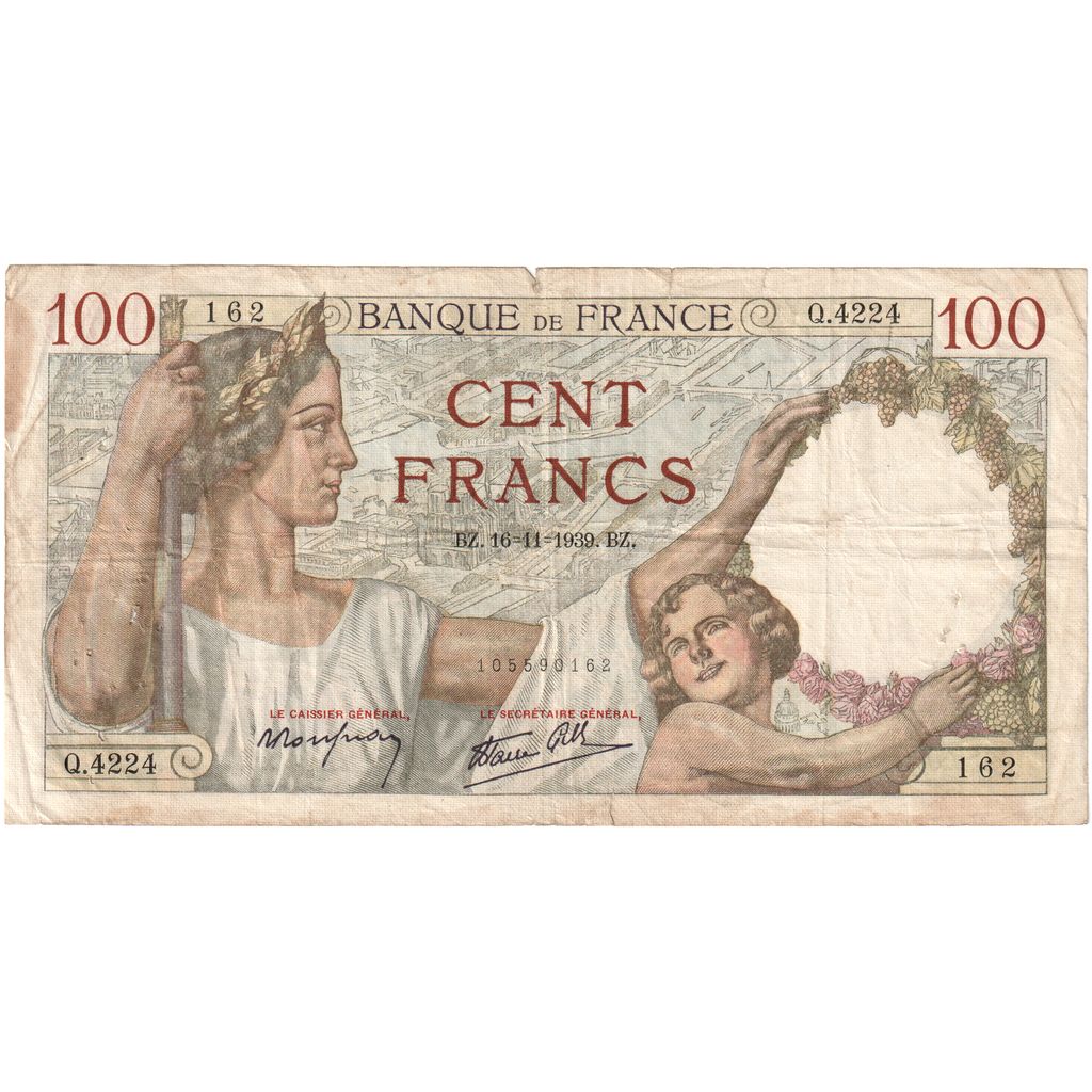 França, 100 Francs, Sully, 1939, Q.4224, VF(20-25), Fayette:26.17, KM:94
