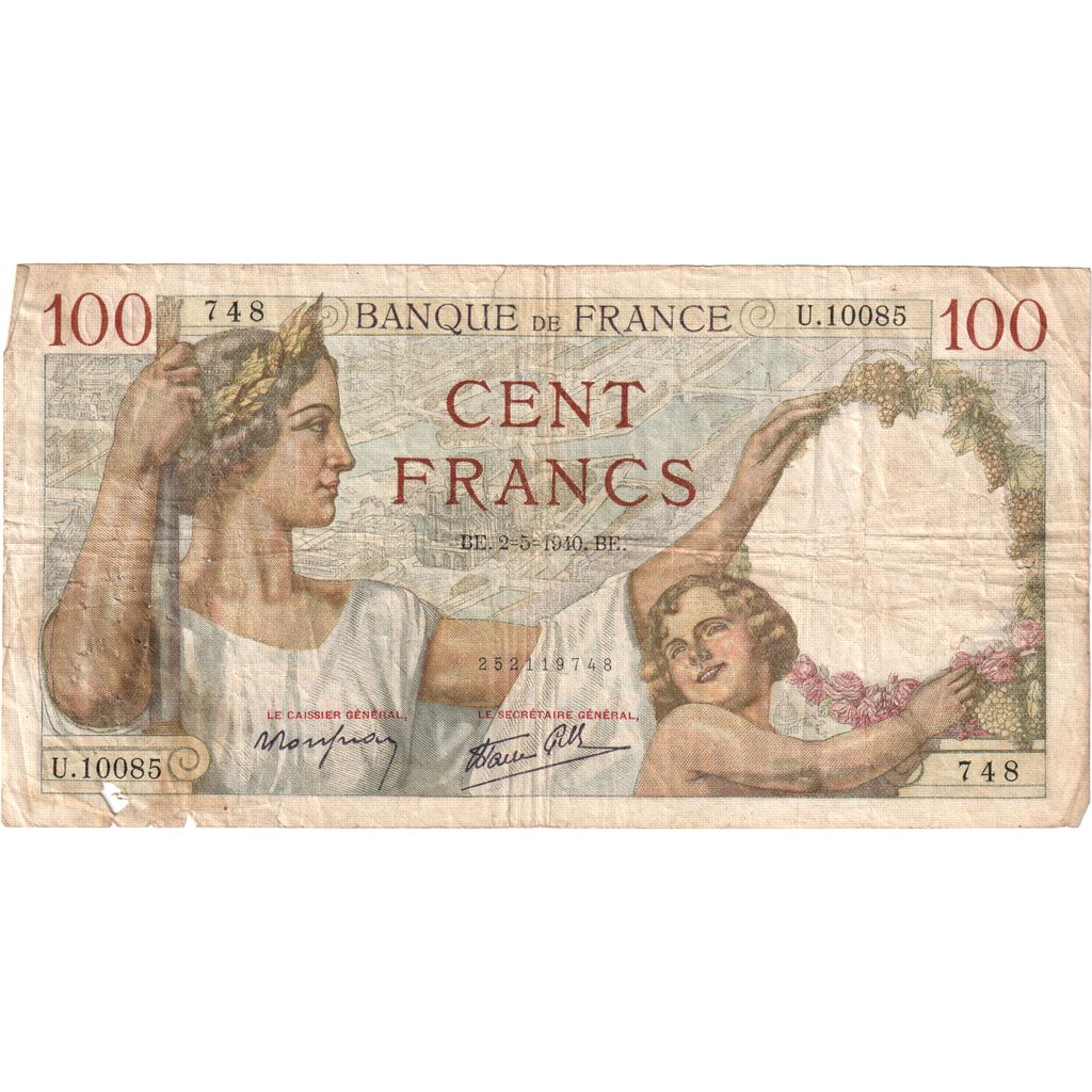 Francia, 100 Francs, Sully, 1940, U.10085, BC, Fayette:26.28, KM:94