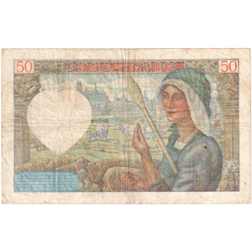 France, 50 Francs, Jacques Coeur, 1940, E.1077134, TB, Fayette:19.1, KM:93