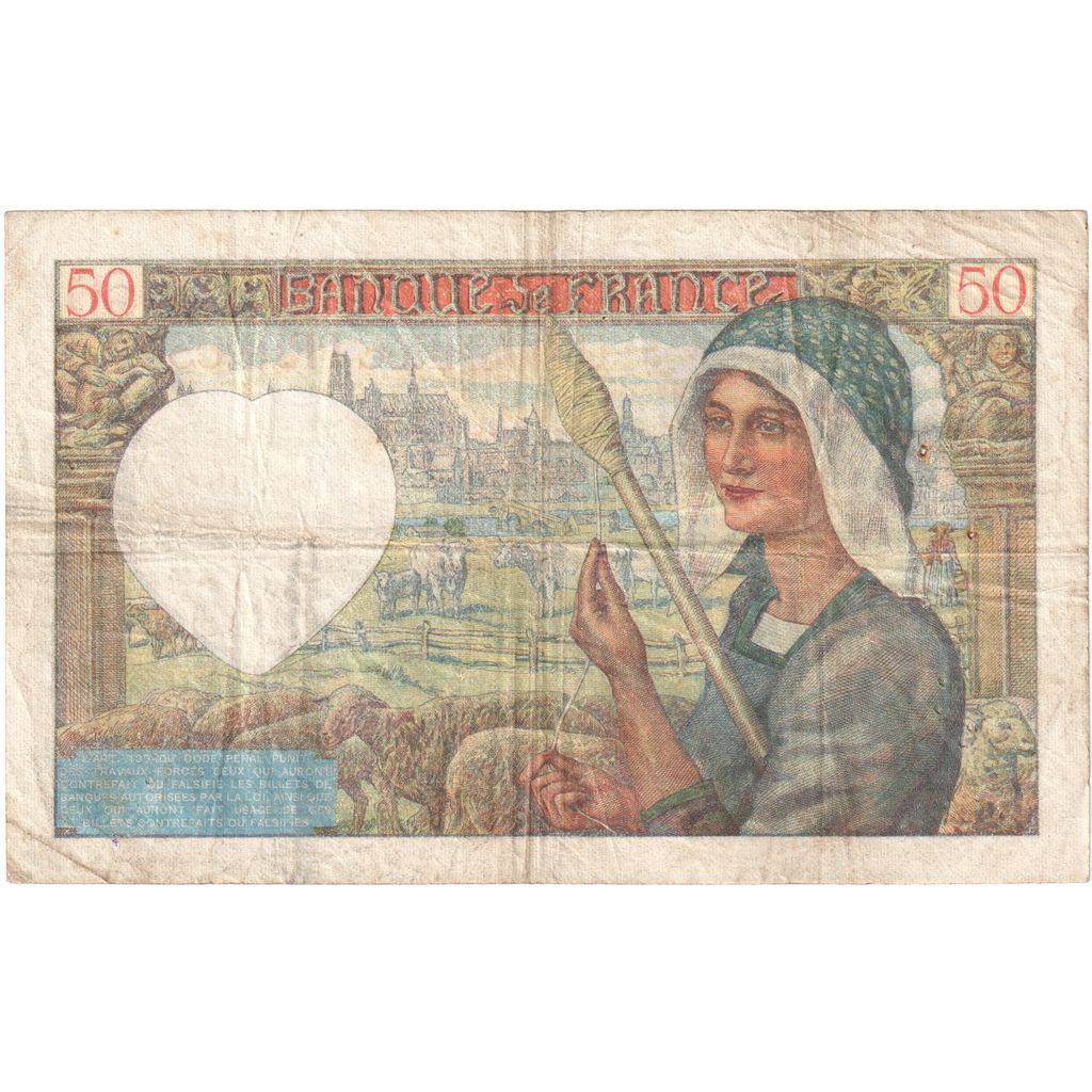 France, 50 Francs, Jacques Coeur, 1940, M.2270882, TB+, Fayette:19.03, KM:93