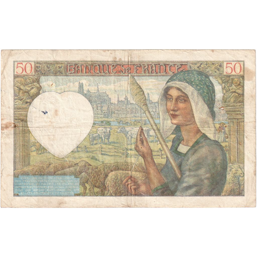 Francia, 50 Francs, Jacques Coeur, 1941, U.9338852, BC+, Fayette:19.12, KM:93
