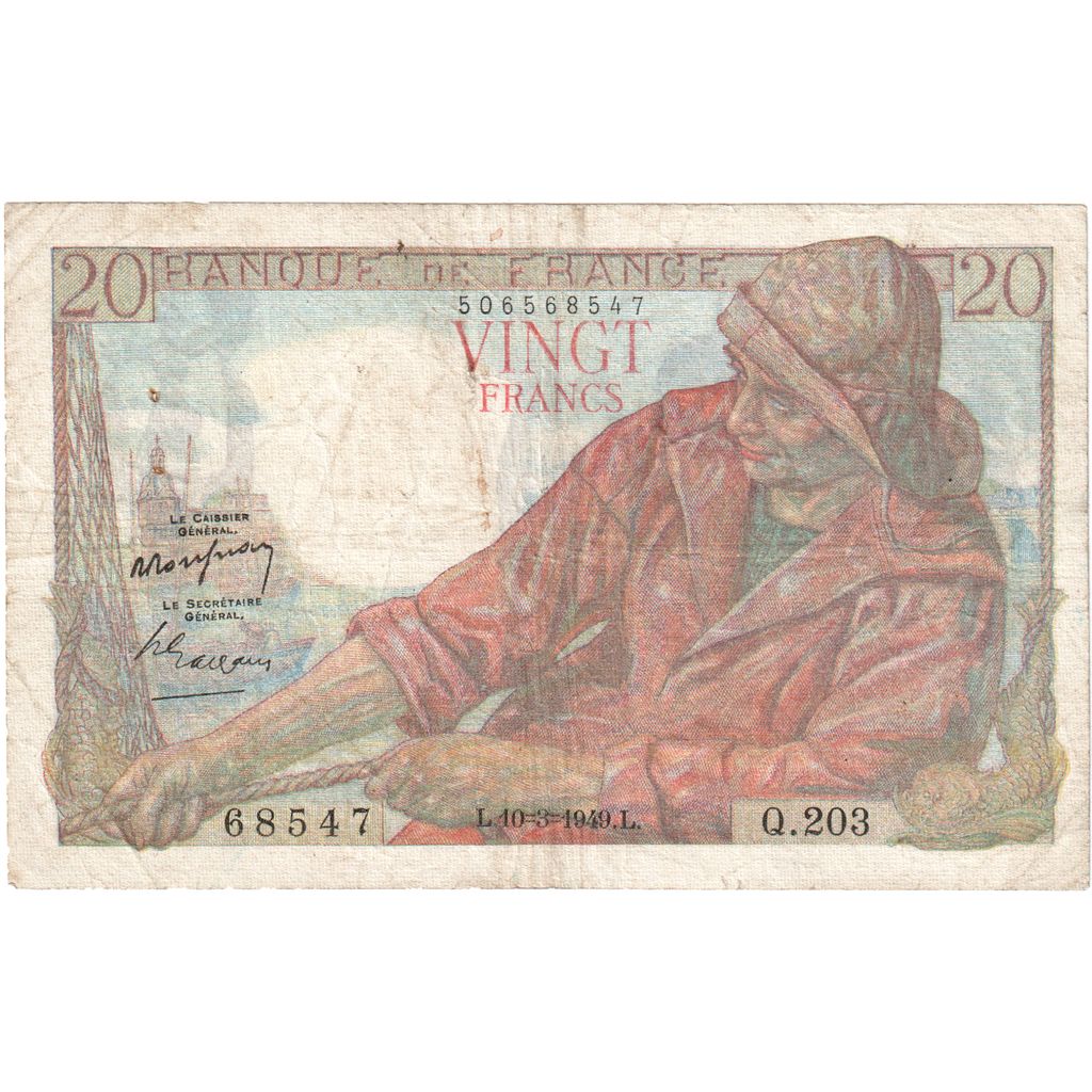 Francia, 20 Francs, Pêcheur, 1949-03-10, Q.20368547, MB