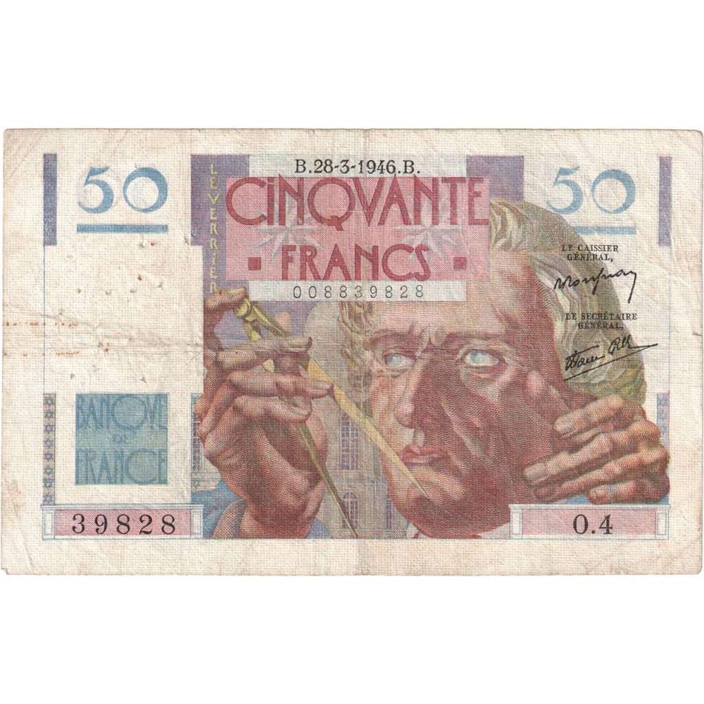 França, 50 Francs, Le Verrier, 1946-03-28, O.4, VF(30-35)