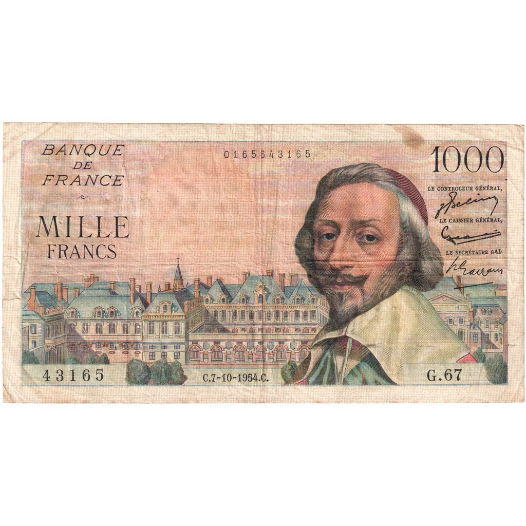 France, 1000 Francs, Richelieu, 1954-10-07, G.6743165, TB