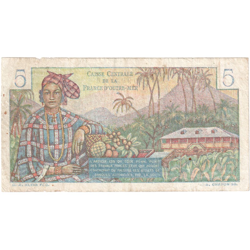 French Equatorial Africa, 5 Francs, Bougainville, Undated (1950-1960), VF(30-35)