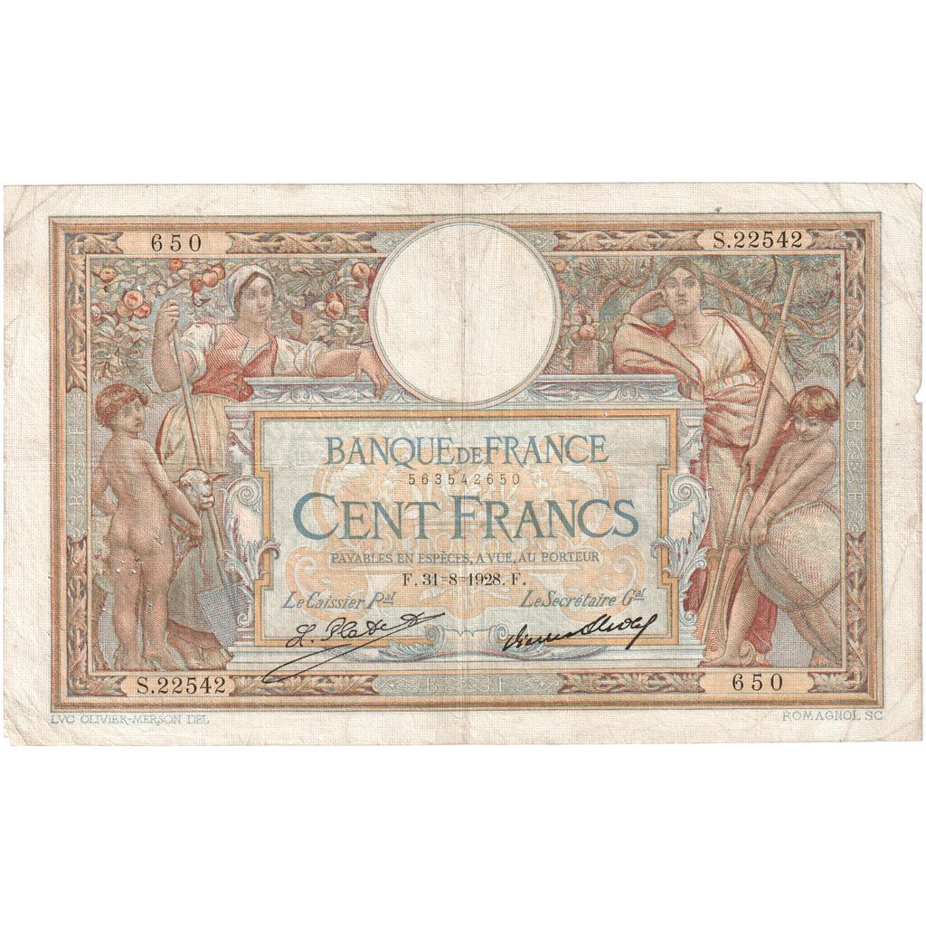 Frankrijk, 100 Francs, Luc Olivier Merson, 1928-08-31, S.22542650, TB+