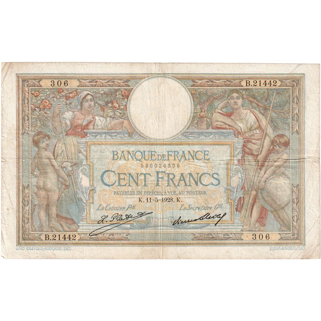 France, 100 Francs, Luc Olivier Merson, 1928-05-11, B21442306, VF(30-35)