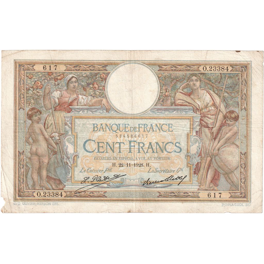 France, 100 Francs, Luc Olivier Merson, 1928-11-22, O.23384617, TB