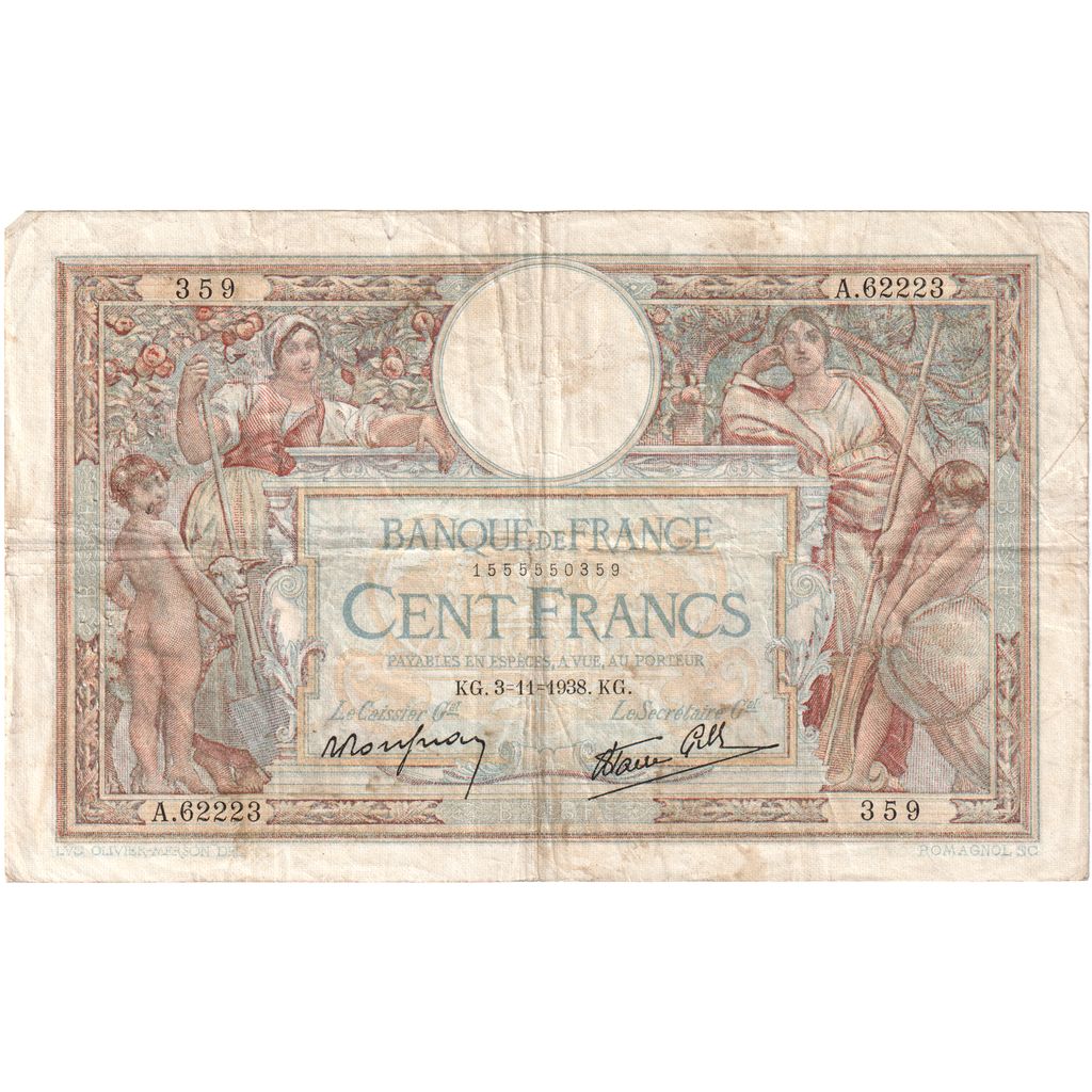 France, 100 Francs, Luc Olivier Merson, 1938-11-03, A.62223 359, TB+