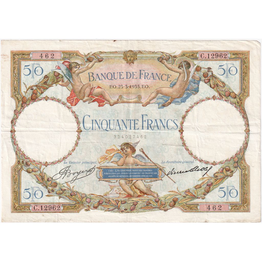 France, 50 Francs, Luc Olivier Merson, 1933-03-23, C.12962, EF(40-45)