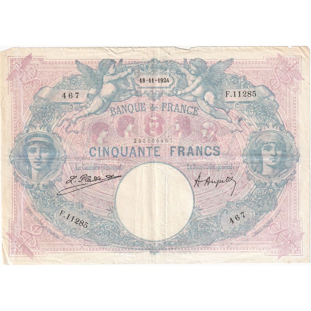 Francia, 50 Francs, Bleu et Rose, 1924-11-18, F.11285467, BC+