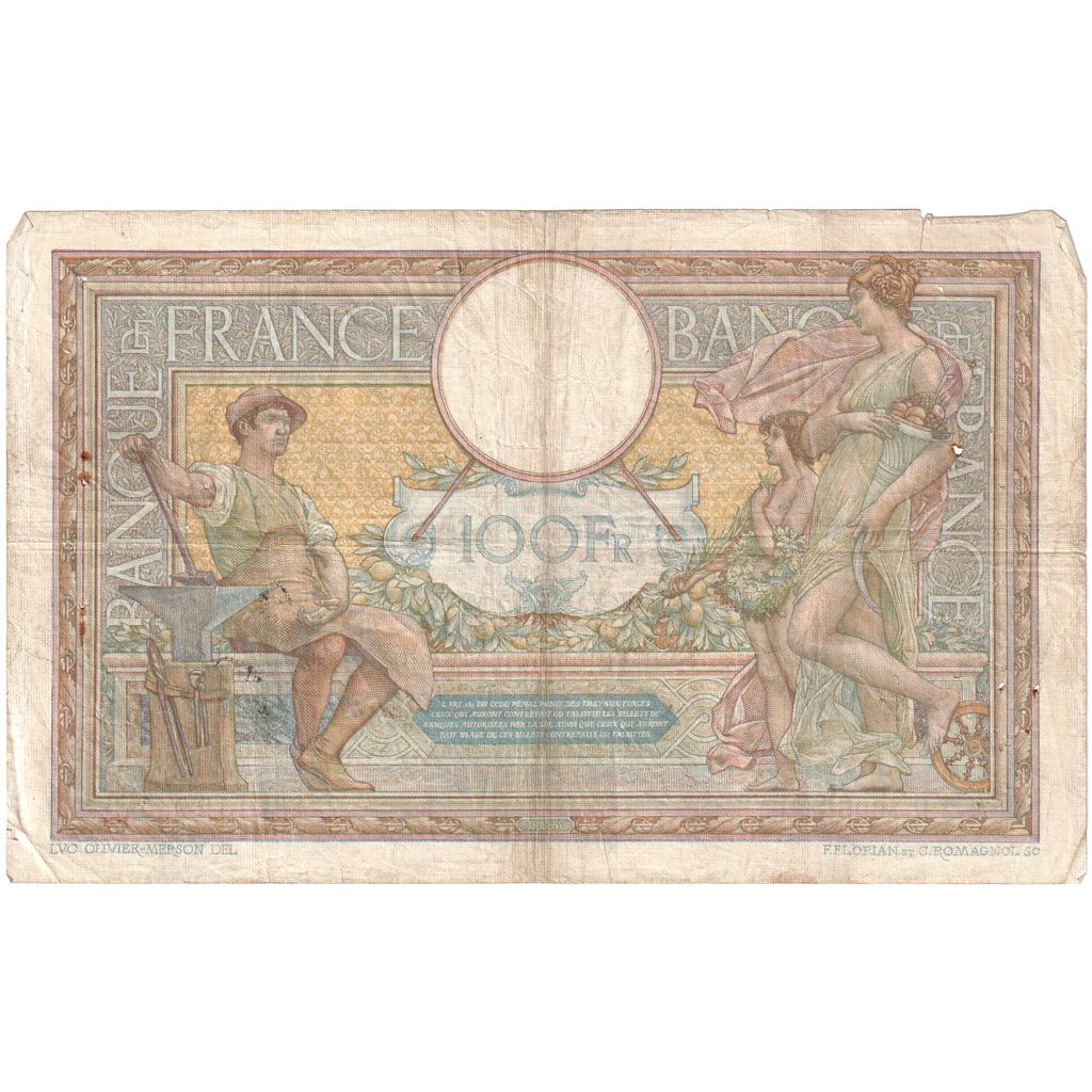 France, 100 Francs, Luc Olivier Merson, 1912-08-21, U.1605529, TB+