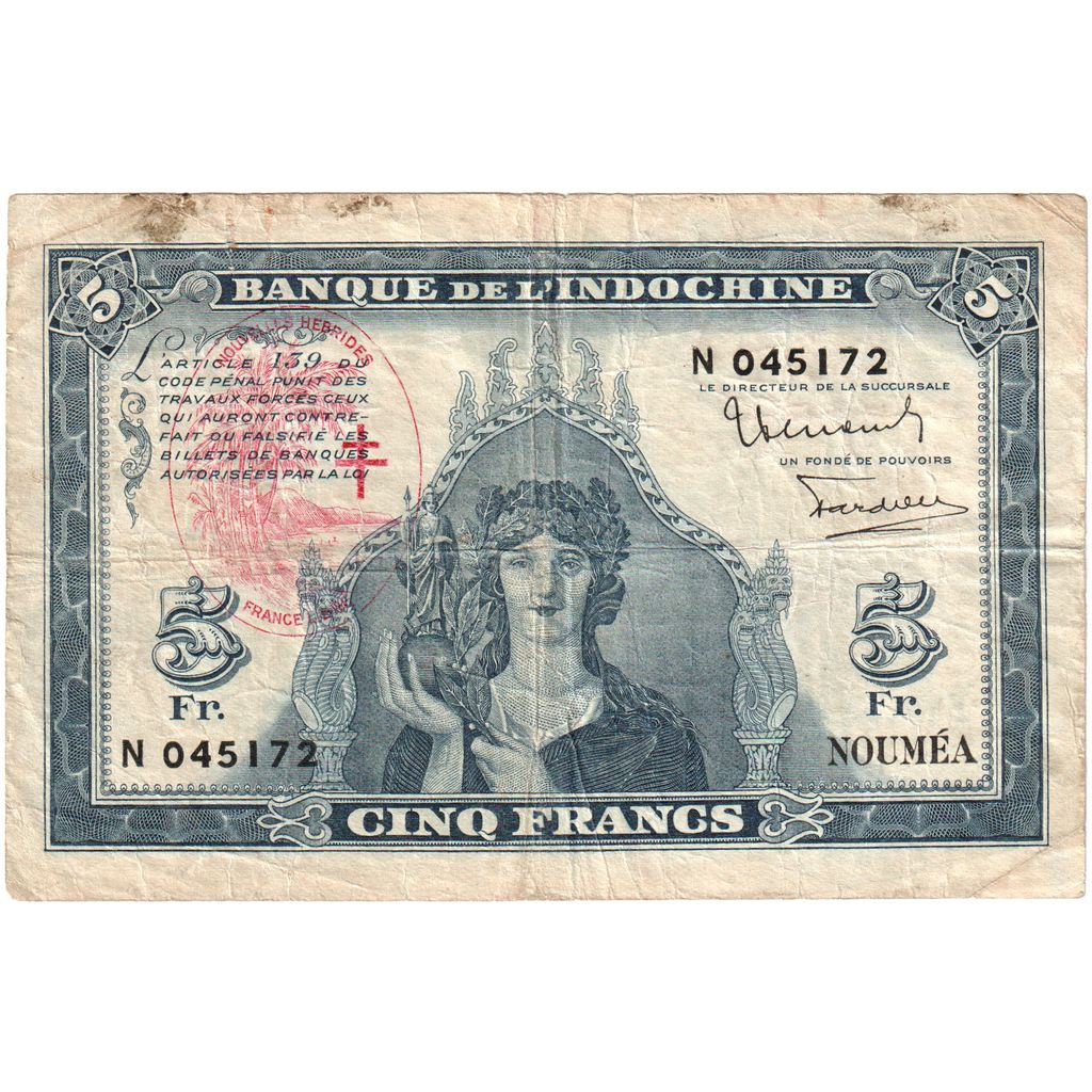 Nowe Hebrydy, 5 Francs, VF(20-25)